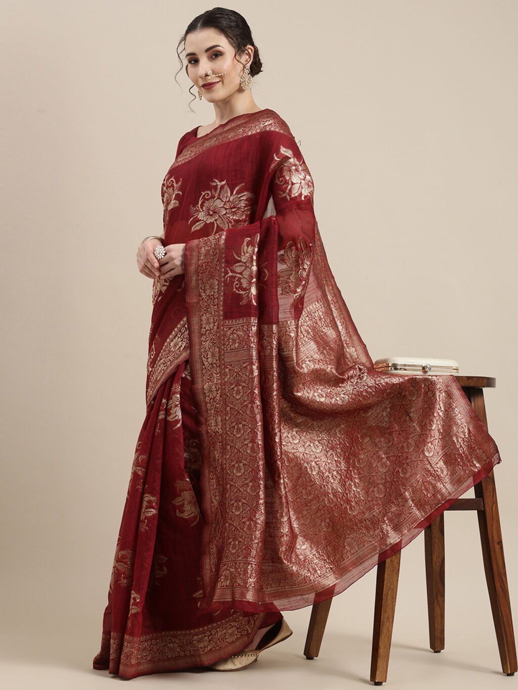 Maroon Silk Saree - Image 3