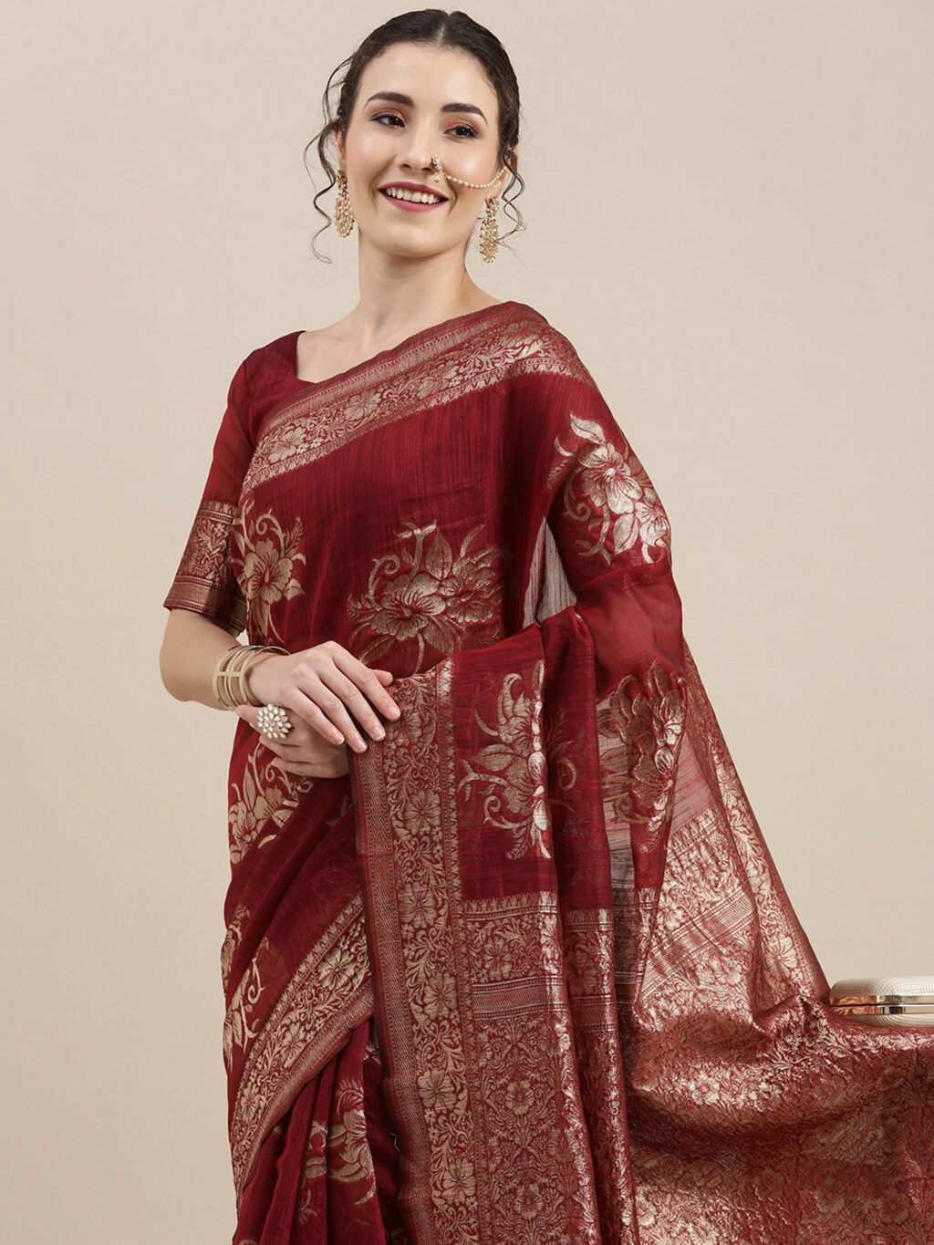 Maroon Silk Saree - Image 4