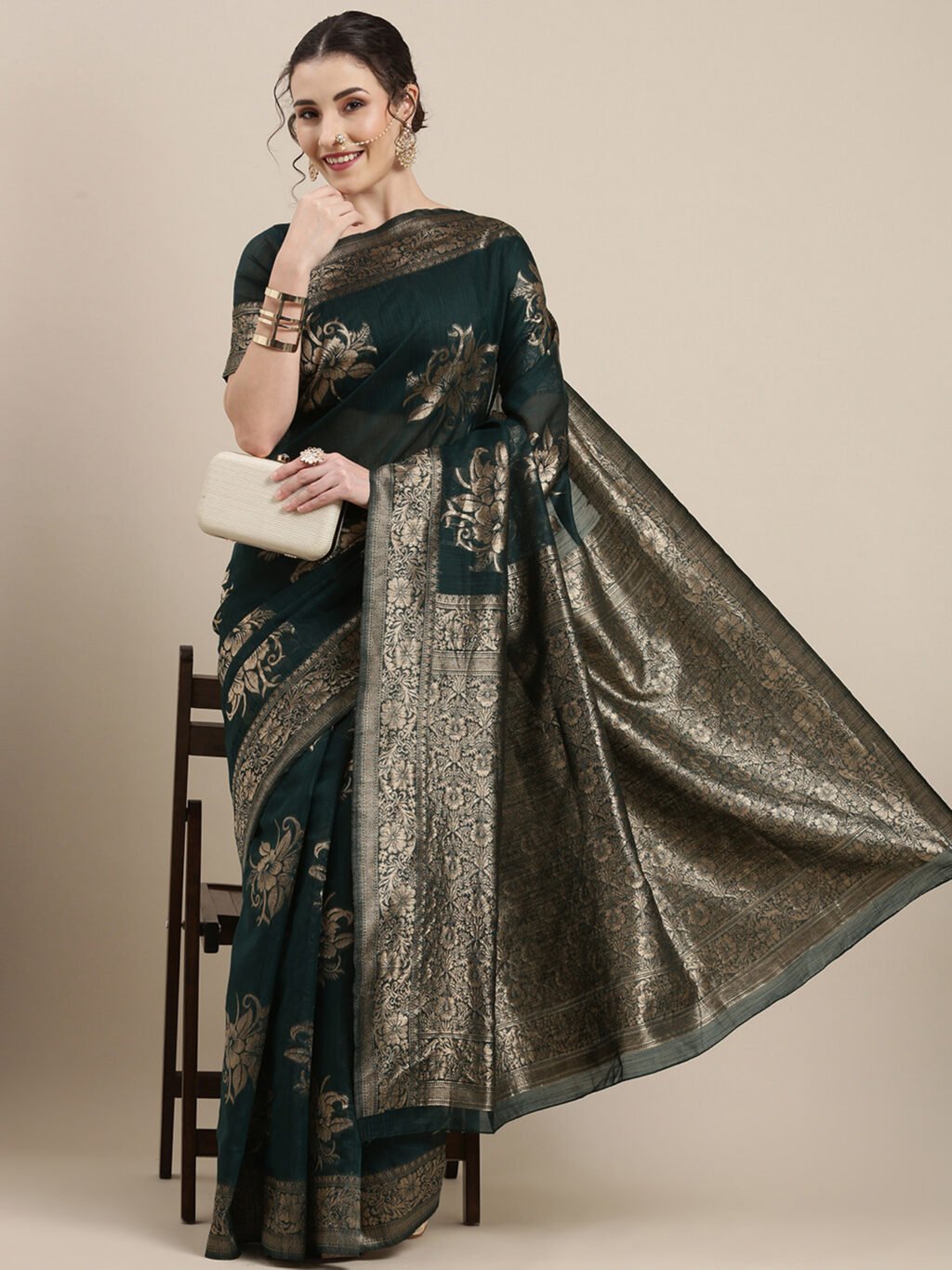 Teal Green Silk Saree - Image 3