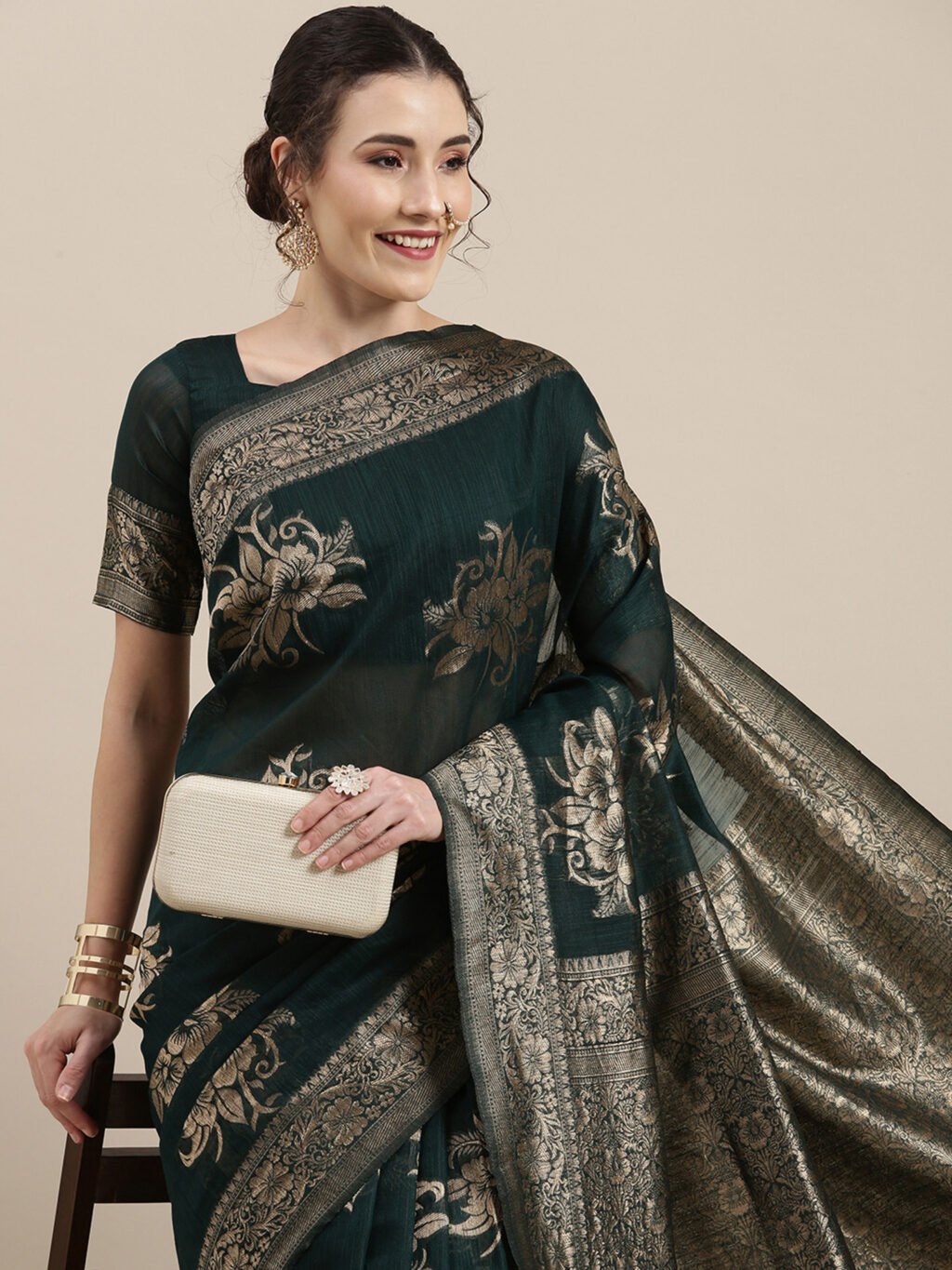 Teal Green Silk Saree - Image 4