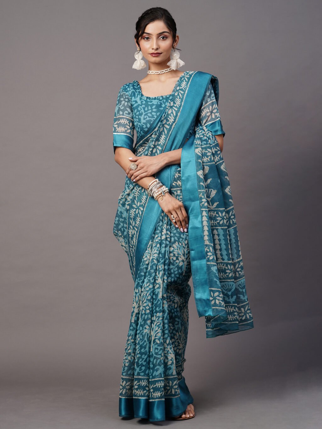 Image of Blue Cotton Saree