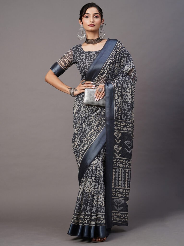Image of Grey Cotton Saree