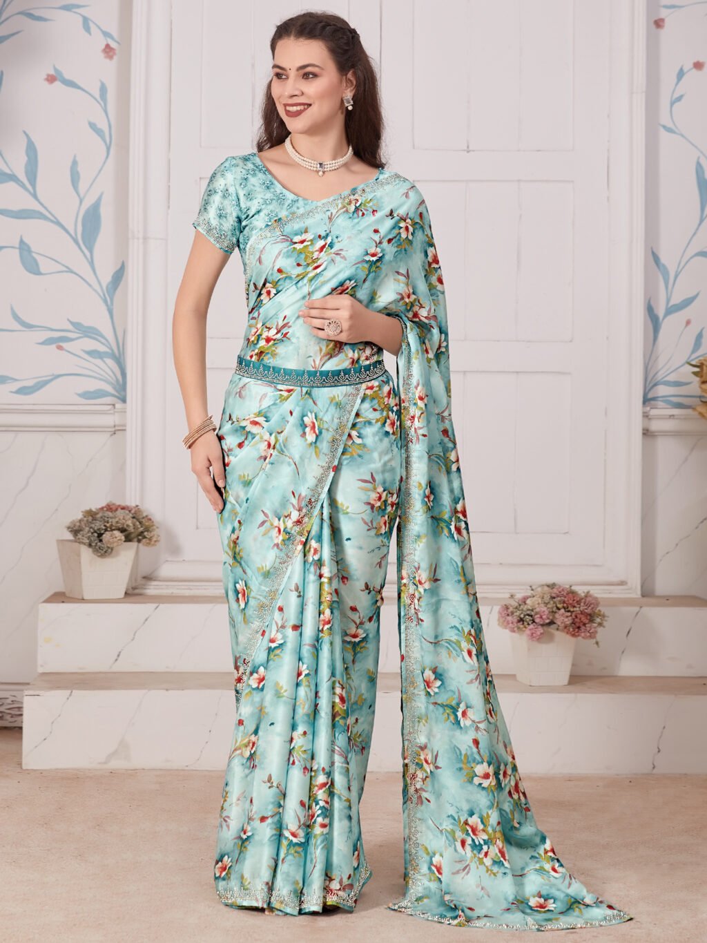 Image of Light Blue Silk Saree