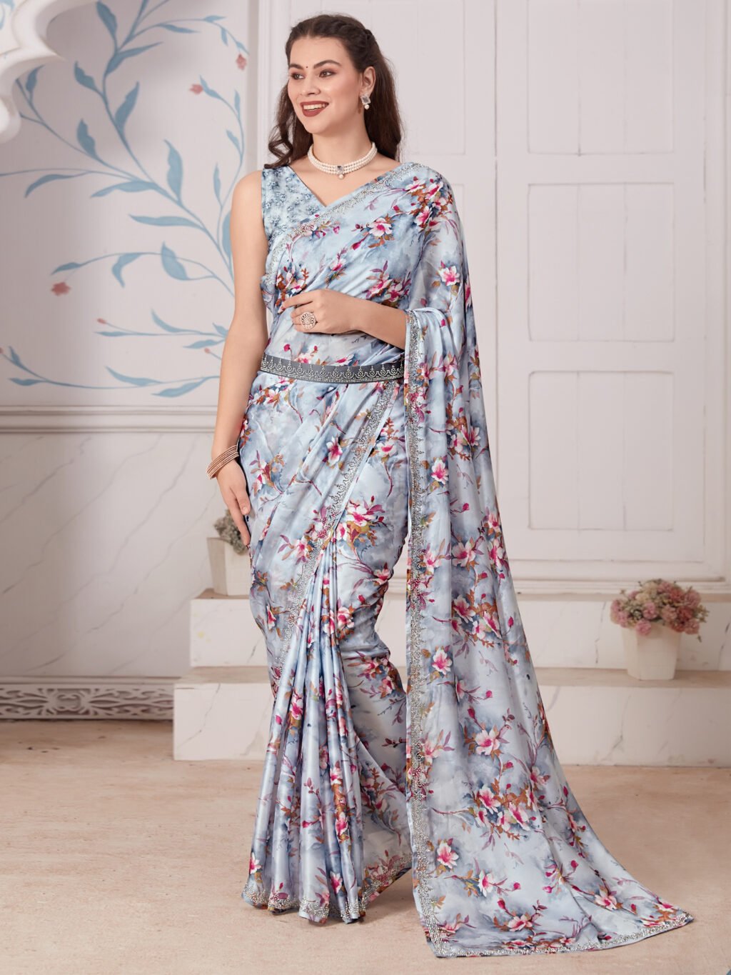 Image of Grey Silk Saree