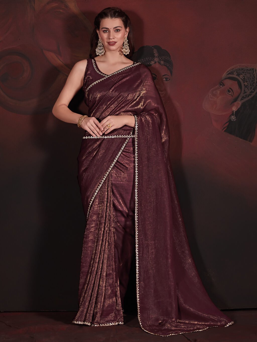 Image of Burgundy Silk Saree