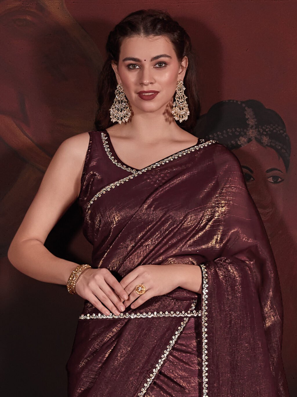 Burgundy Purple Viscose Silk Saree - Image 3