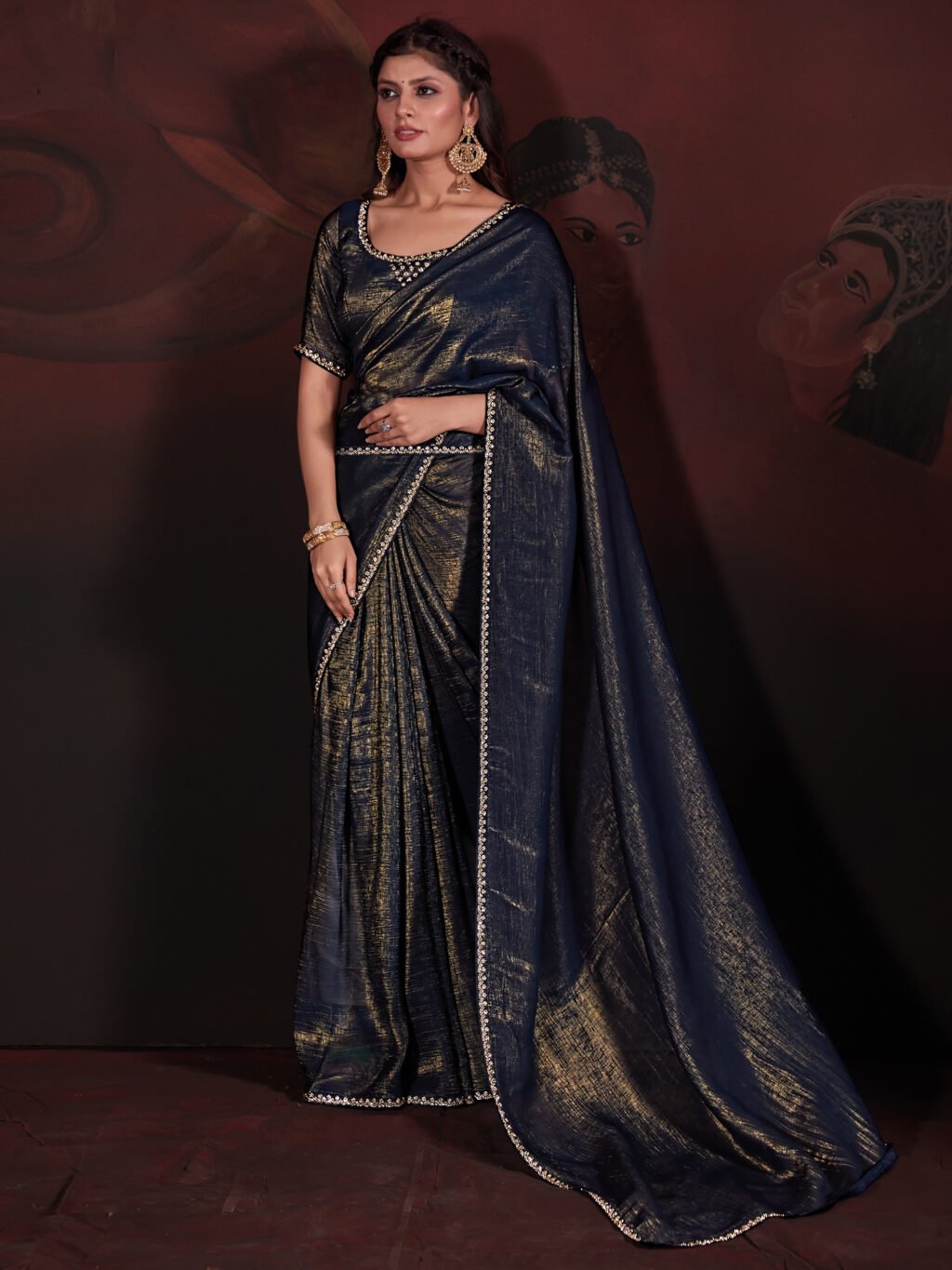 Image of Navy Blue Silk Saree