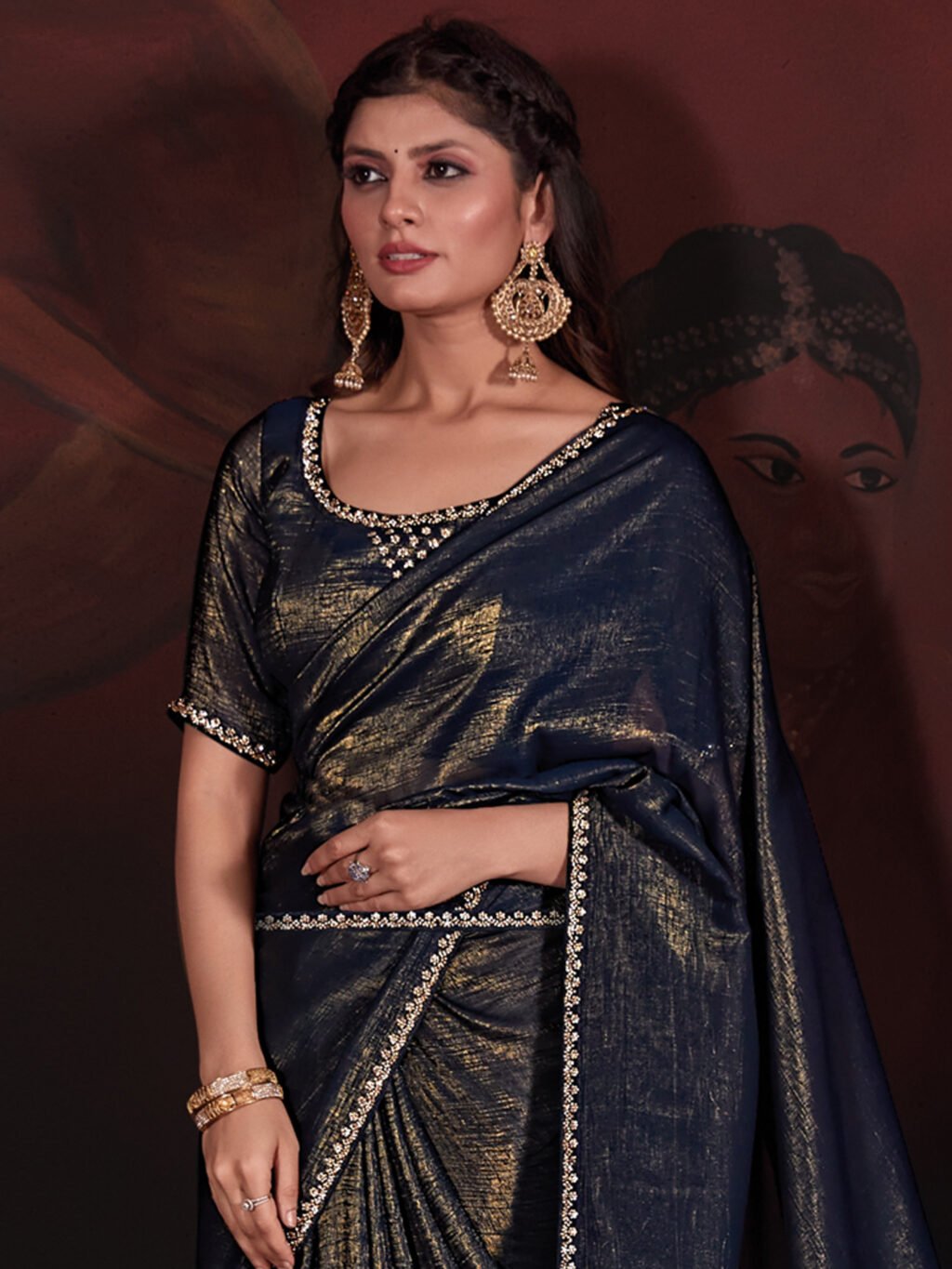Rich Deep Blue Viscose Silk Saree - Image 3