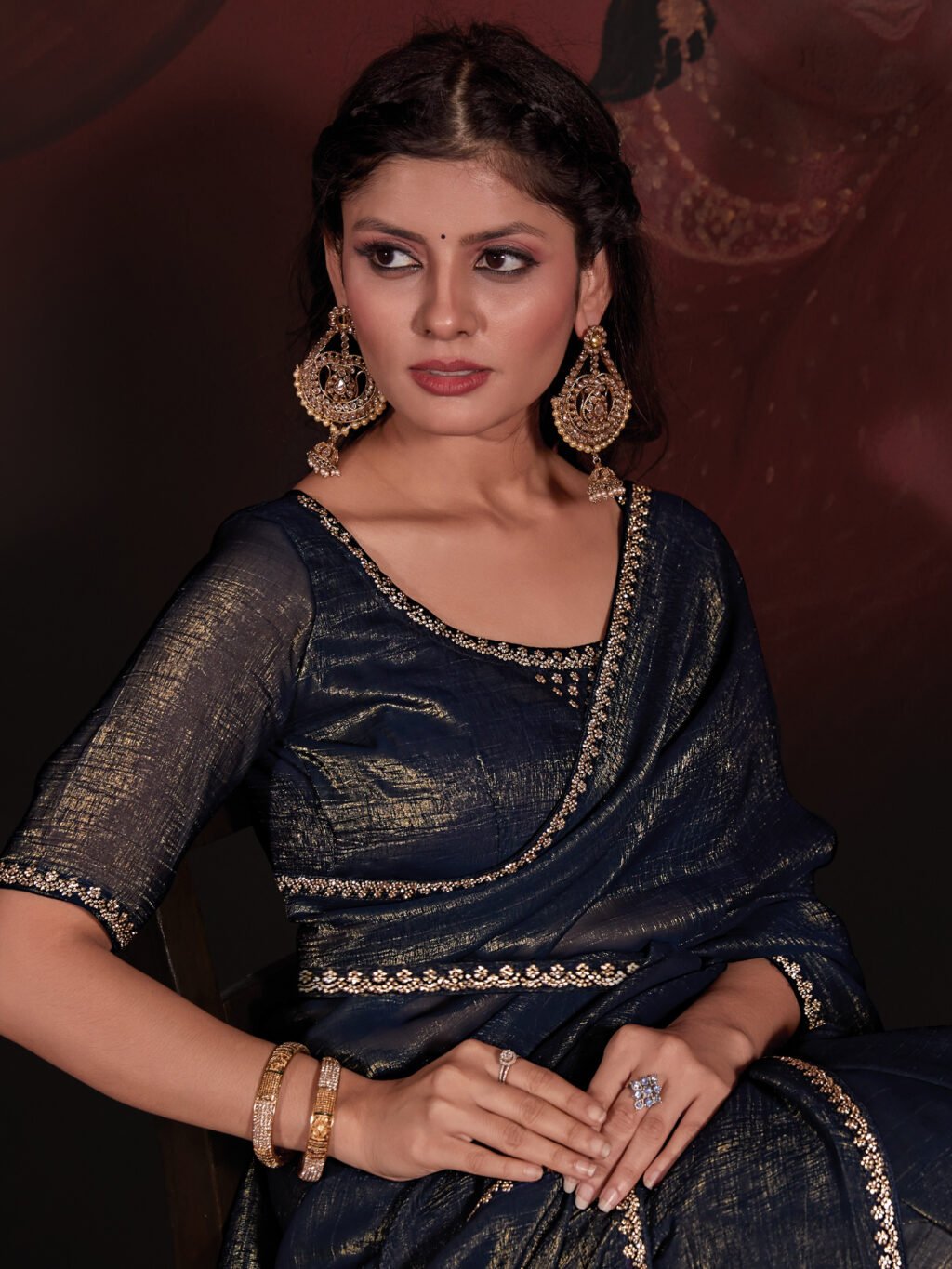 Rich Deep Blue Viscose Silk Saree - Image 4