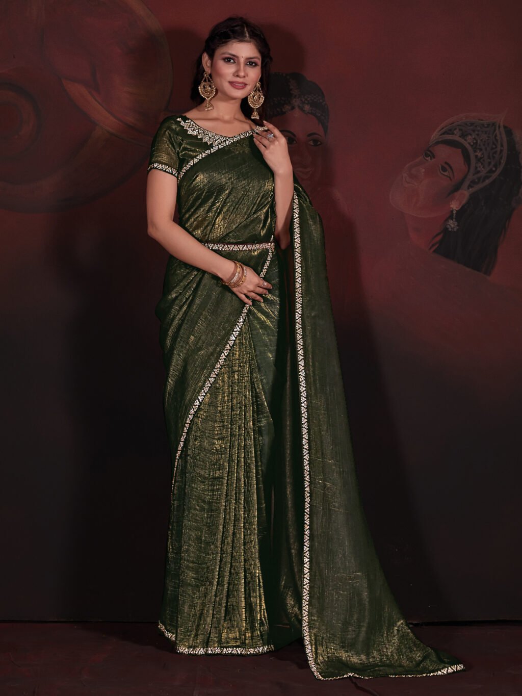 Image of Olive Silk Saree