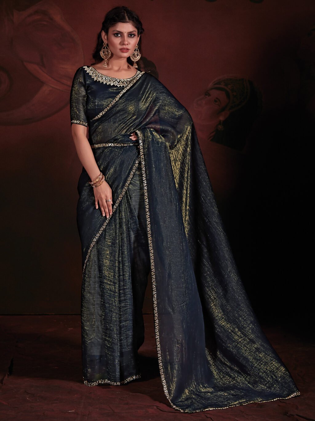 Image of Teal Blue Silk Saree