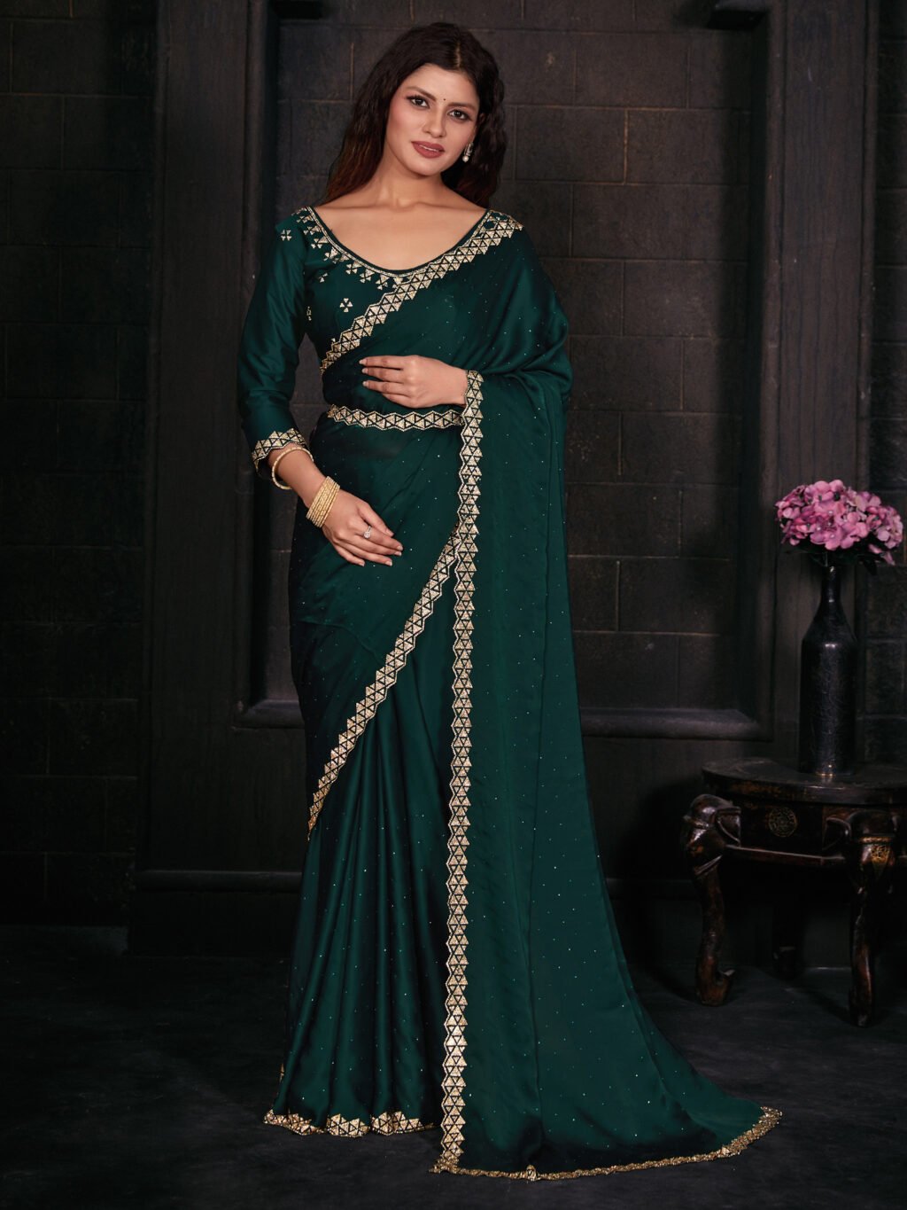 Image of Teal Green Silk Saree
