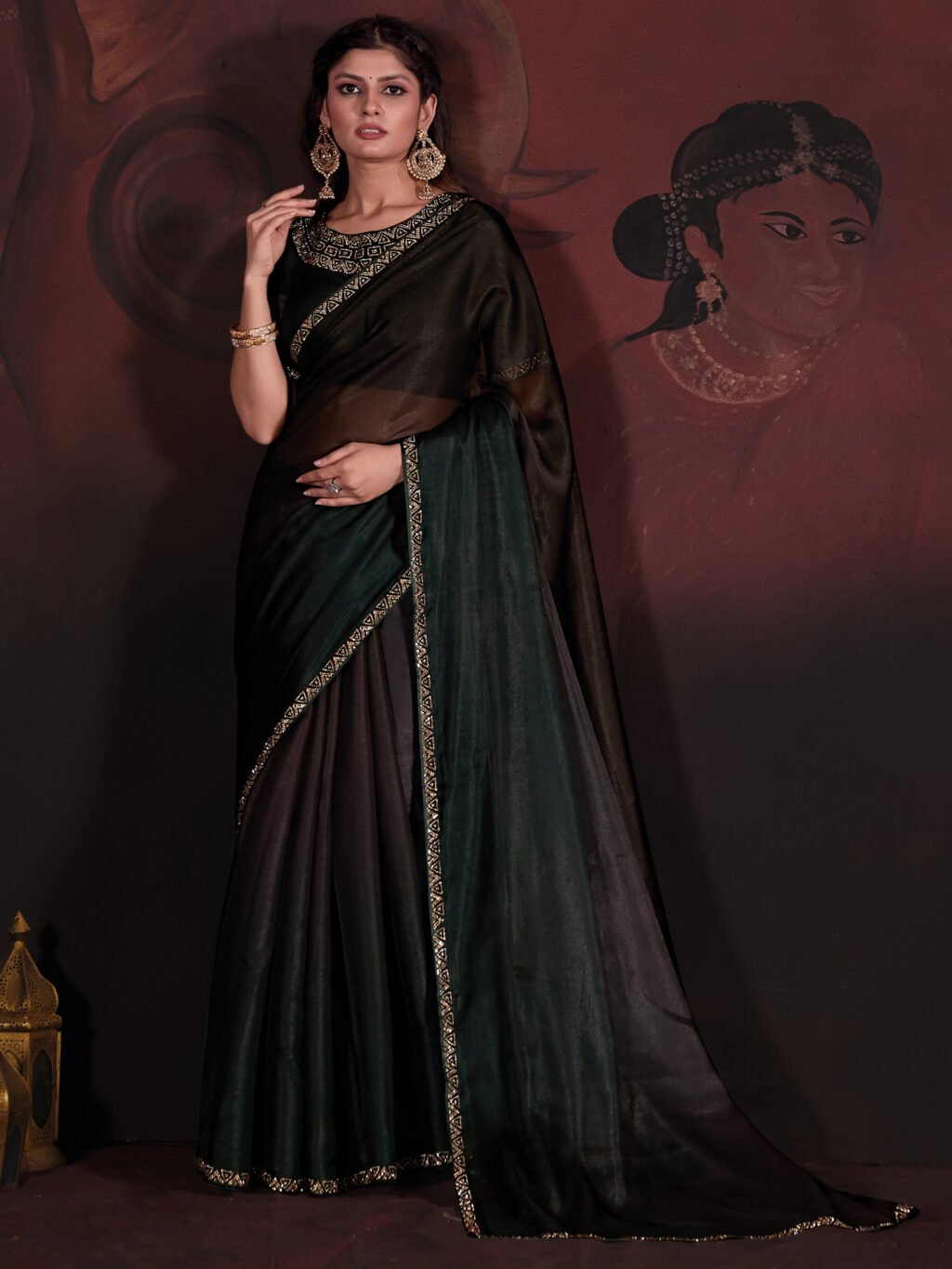 Image of Dark Green Saree