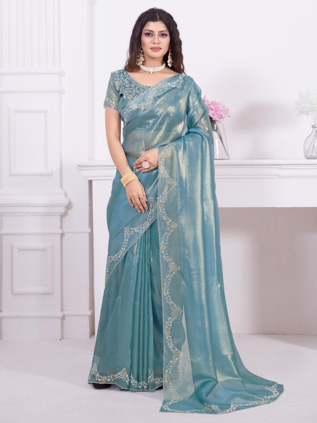 Image of Teal Blue Saree