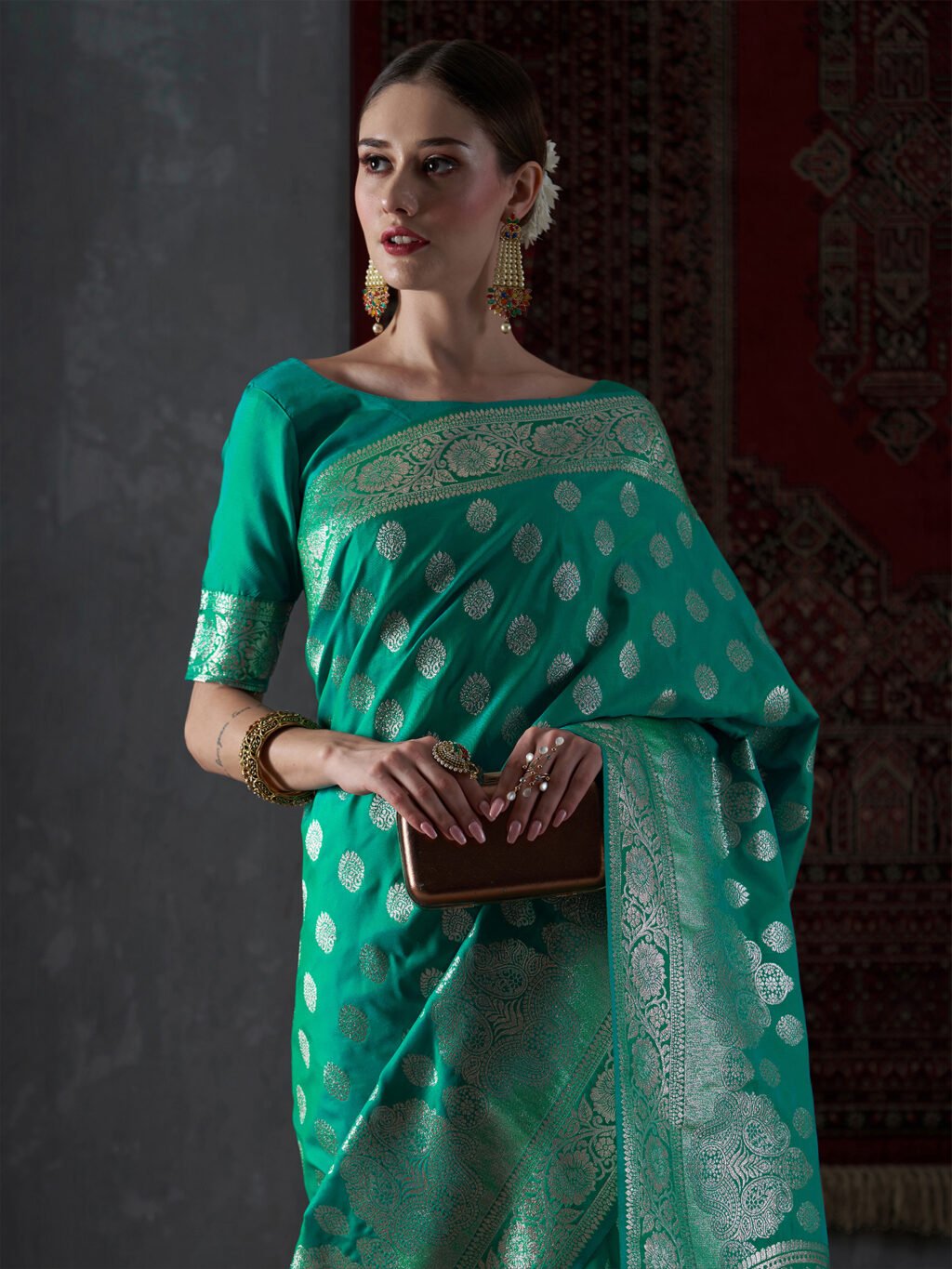 Image of Sea Green Silk Saree
