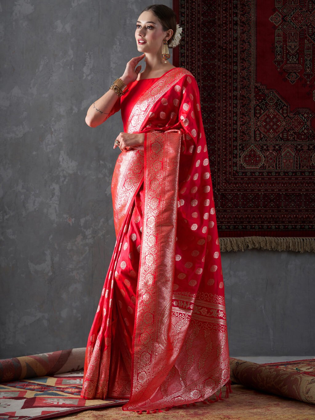 Hot Red Kanjeevaram Silk Saree - Image 4