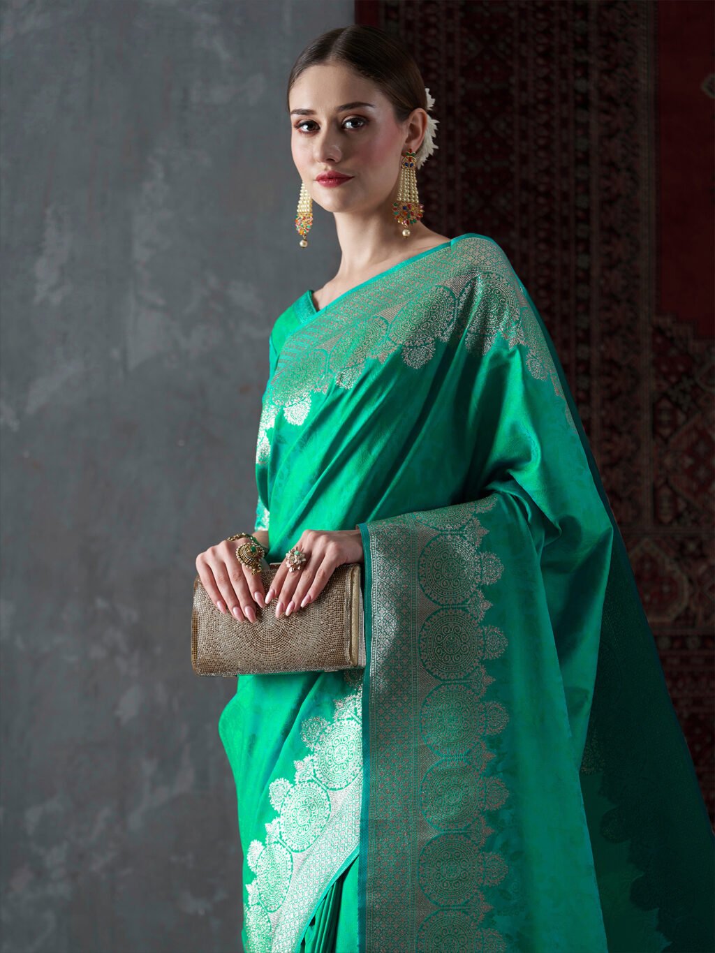 Image of Sea Green Silk Saree
