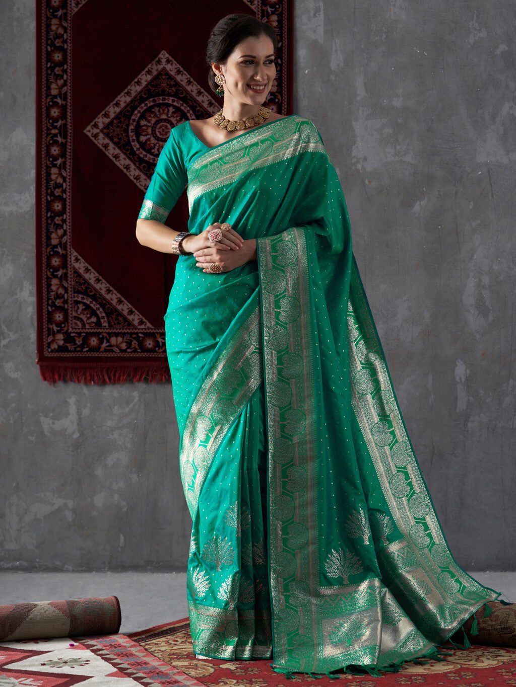 Sea Green Kanjeevaram Silk Saree - Image 3