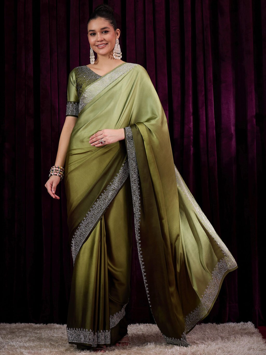 Image of Olive Silk Saree