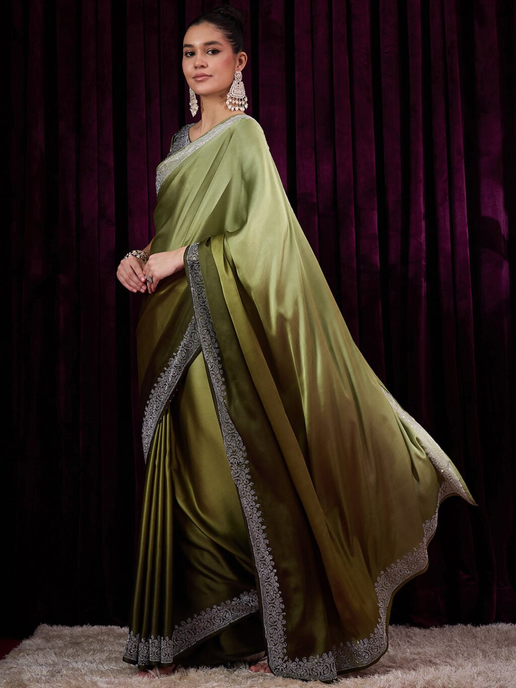 Olive Silk Saree - Image 3