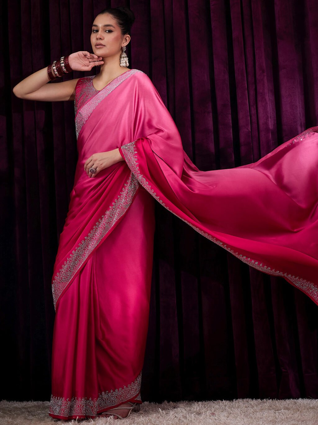 Pink Silk Saree - Image 4