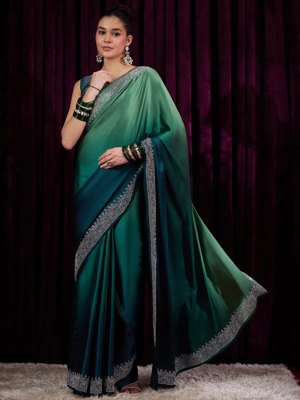 Image of Teal Blue Silk Saree