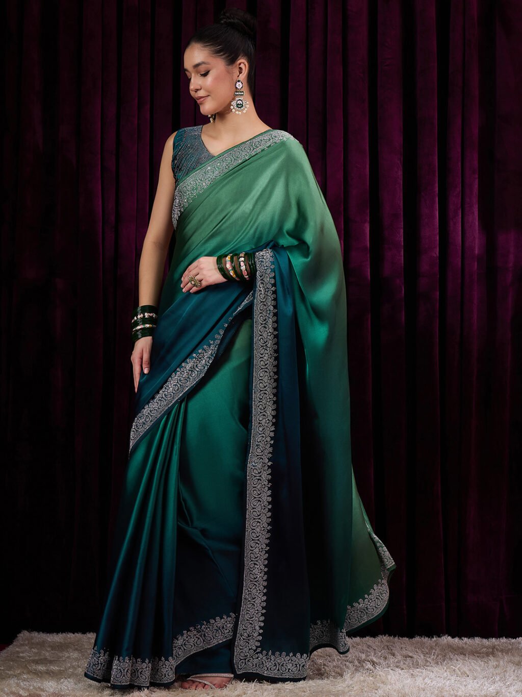 Teal Blue Silk Saree - Image 3