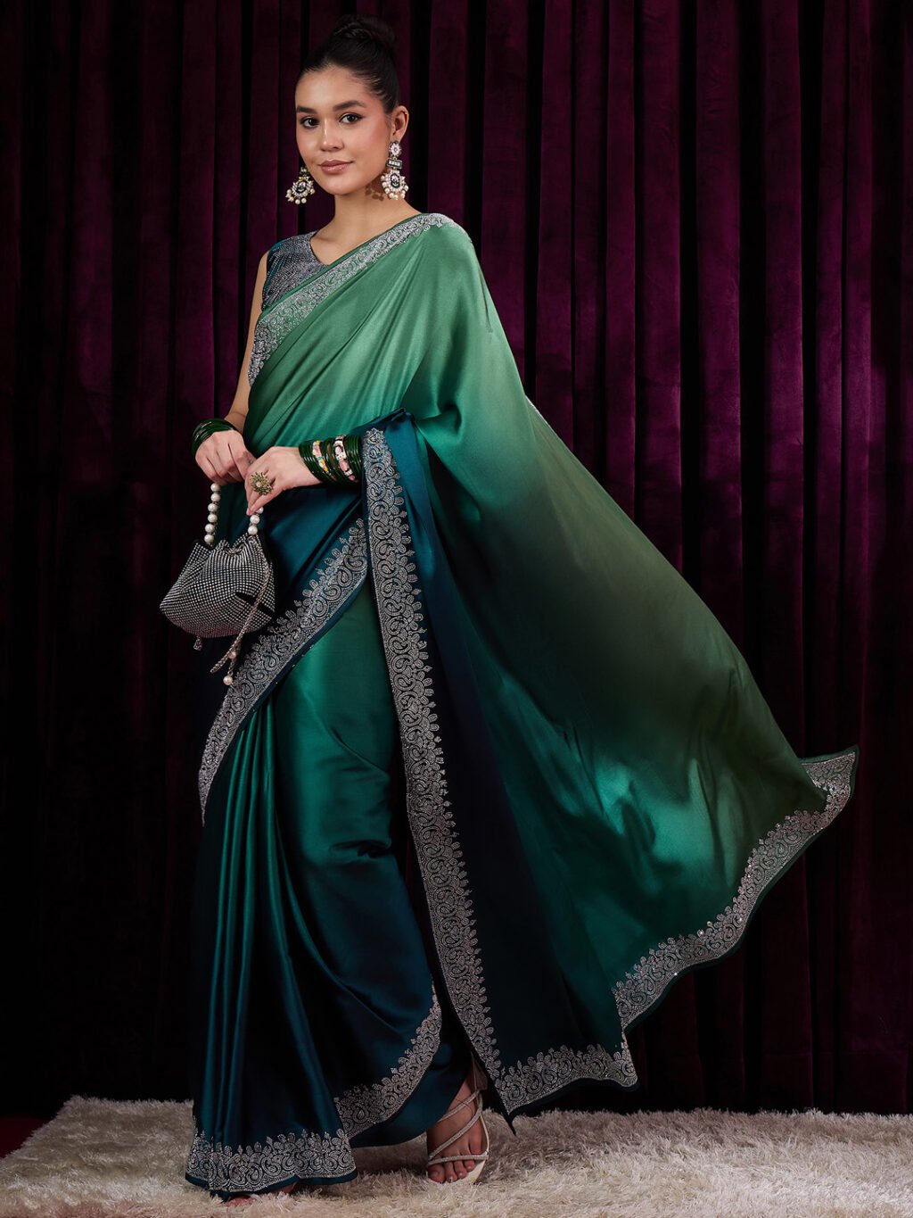Teal Blue Silk Saree - Image 4