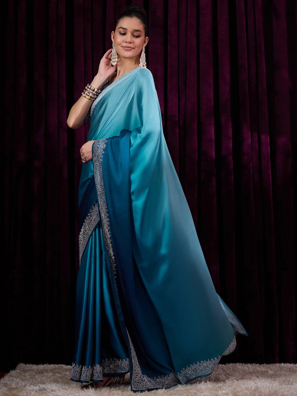 Blue Silk Saree - Image 3
