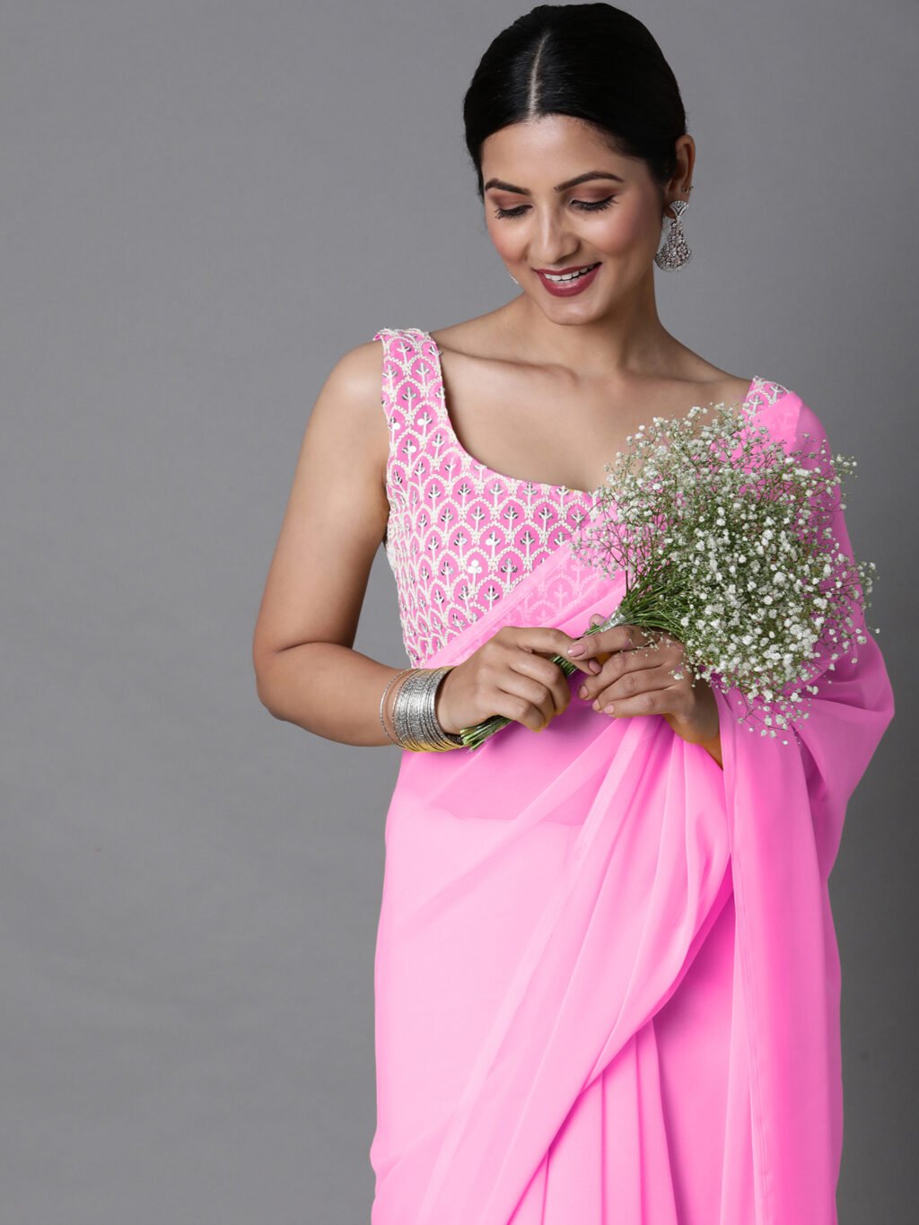 Image of Pink Georgette Saree