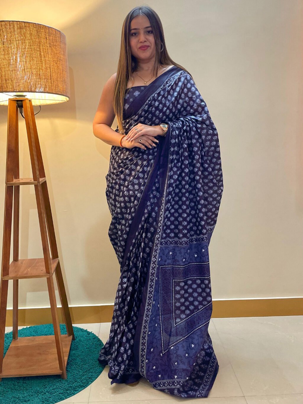 Image of Navy Blue Chiffon Saree Cotton Saree