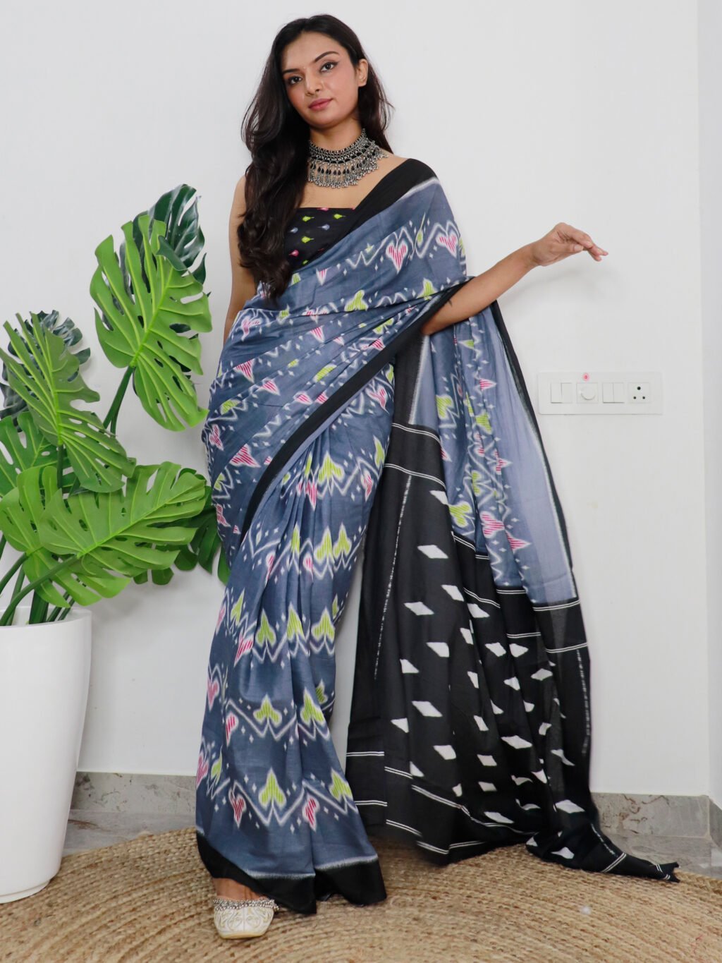 Image of Grey Chiffon Saree Cotton Saree