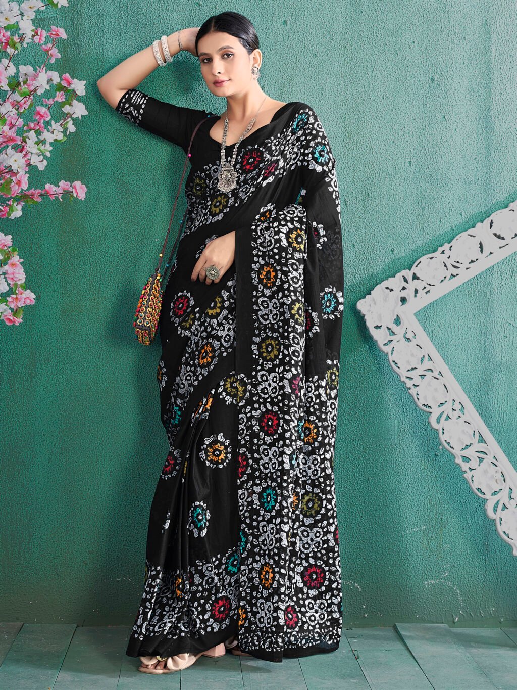 Image of Black Cotton Saree
