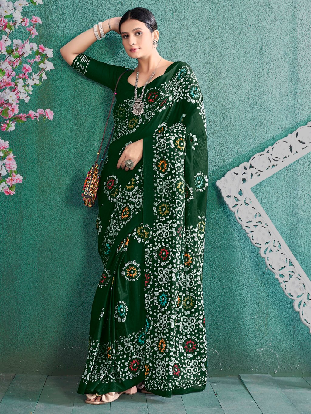 Image of Green Cotton Saree