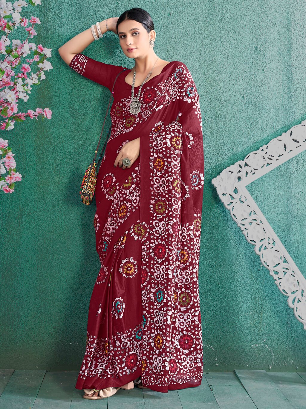 Image of Maroon Cotton Saree