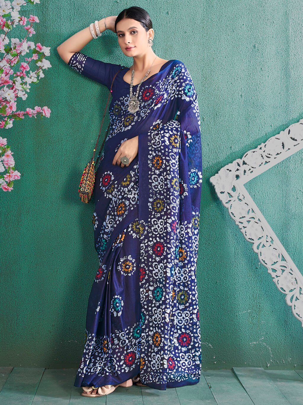 Image of Navy Blue Cotton Saree