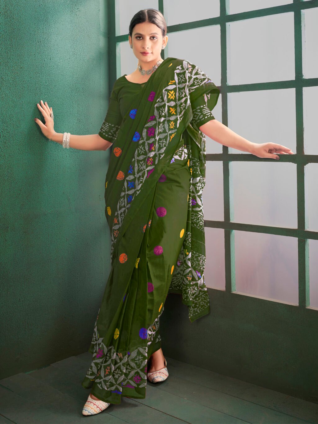 Image of Olive Cotton Saree