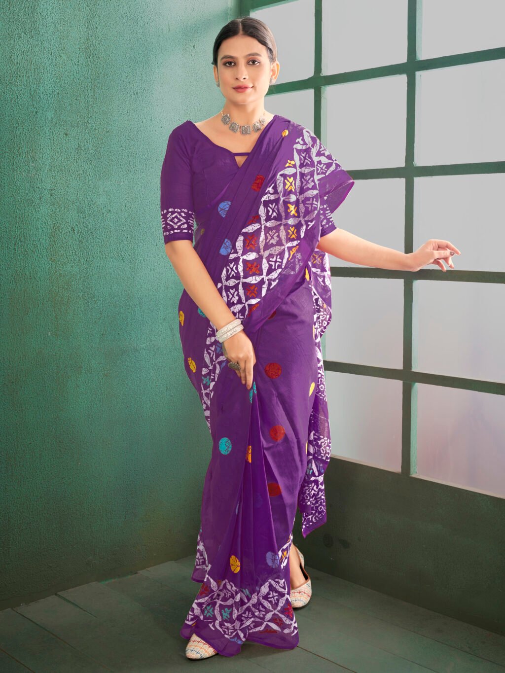 Image of Purple Cotton Saree