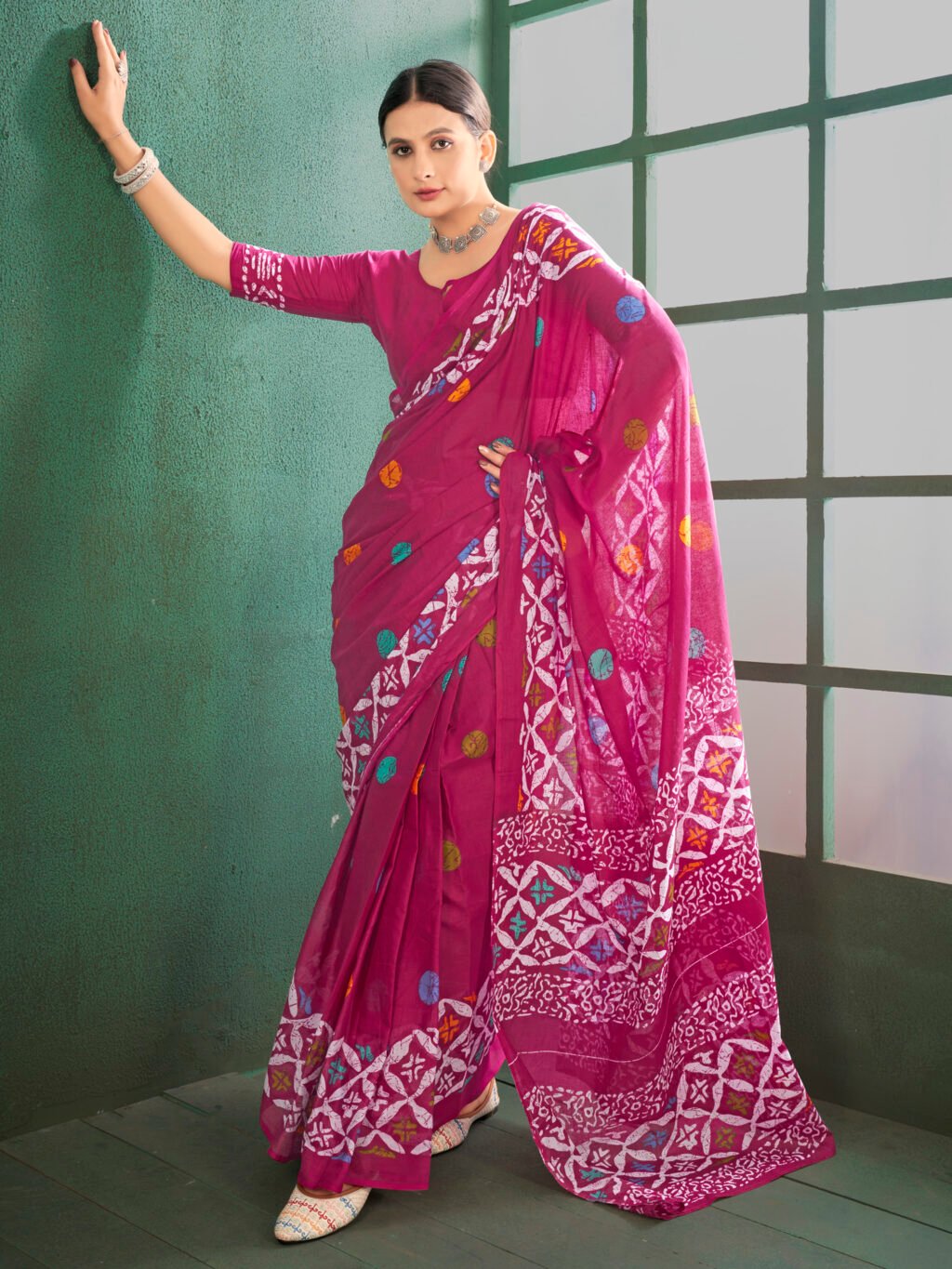 Image of Pink Cotton Saree