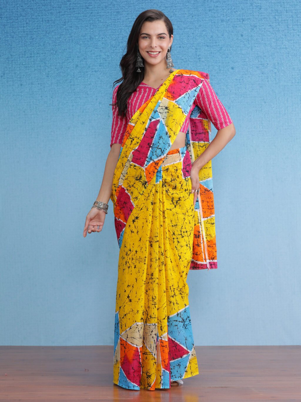 Image of Yellow Cotton Saree