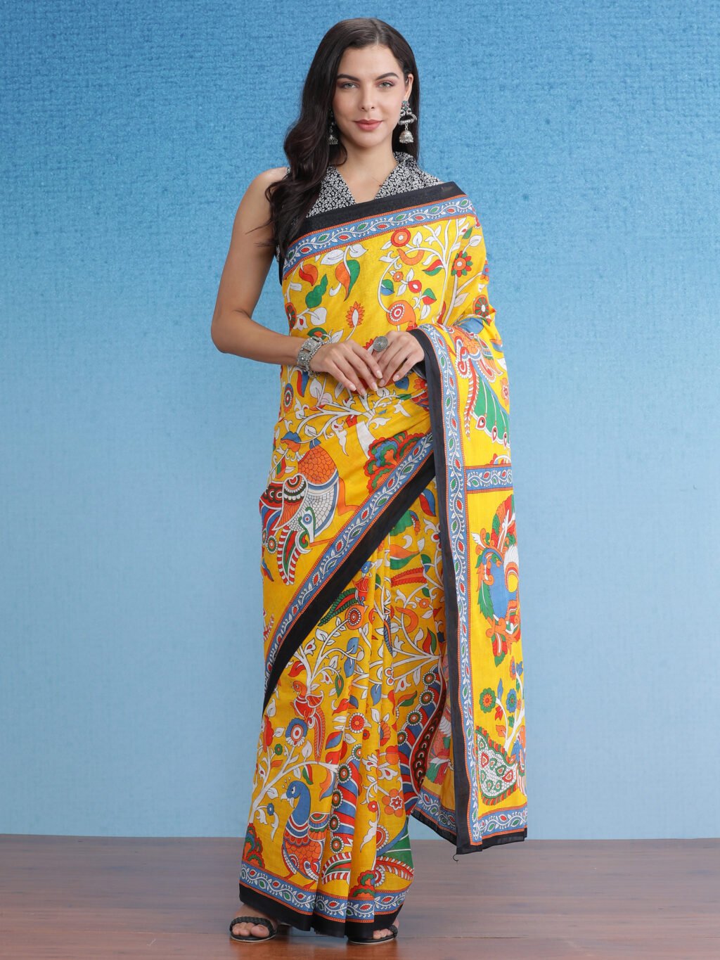 Image of Yellow Cotton Saree
