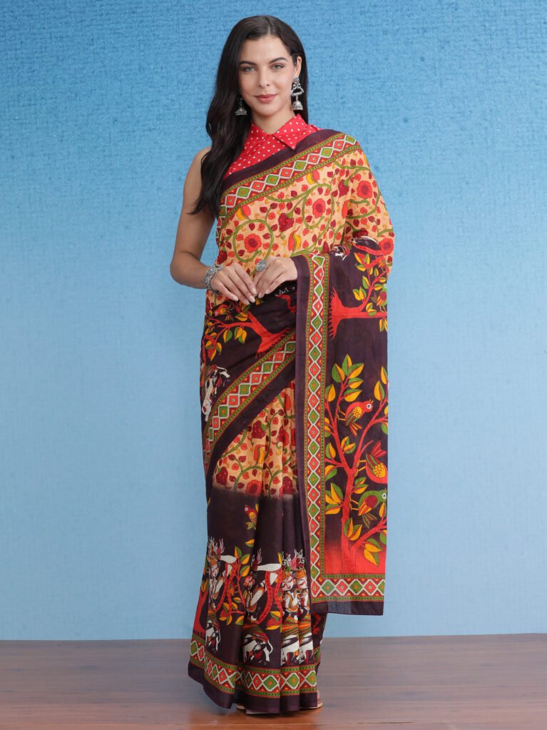 Image of Cream Cotton Saree