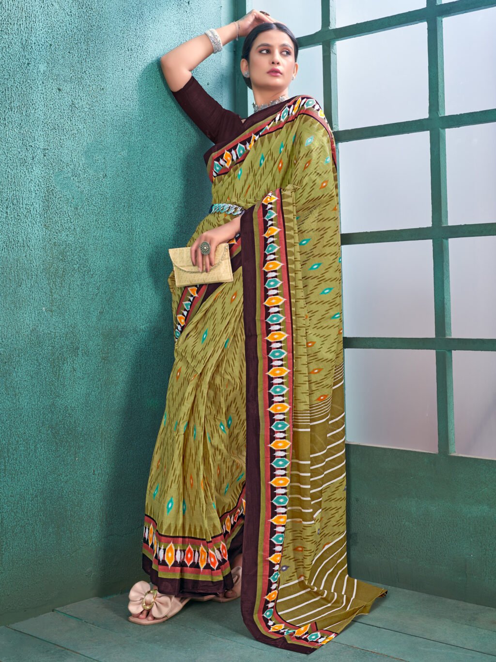 Image of Olive Cotton Saree