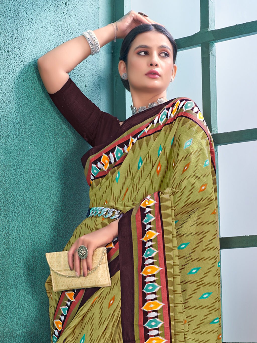 Mehendi Green Soft Branded Cotton Saree - Image 3