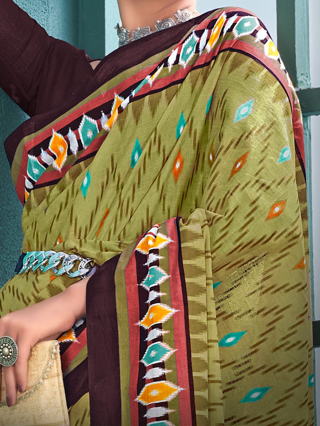 Mehendi Green Soft Branded Cotton Saree - Image 4