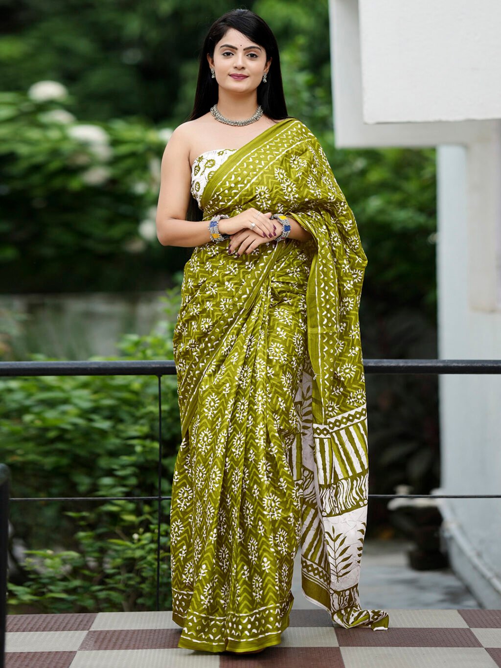 Image of Olive Cotton Saree