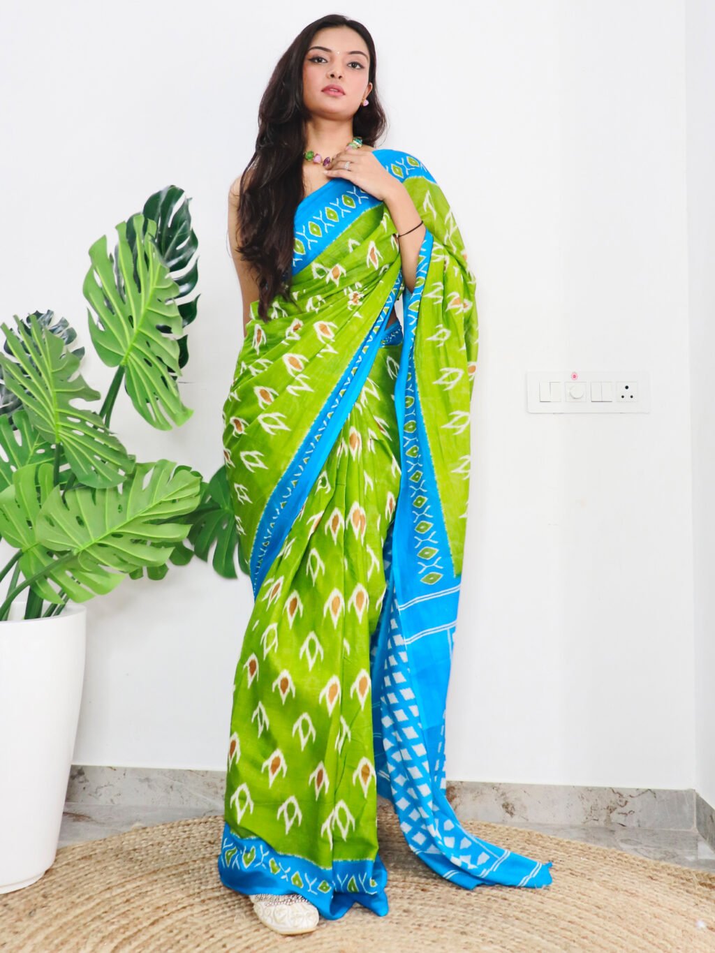 Image of Green Chiffon Saree Cotton Saree
