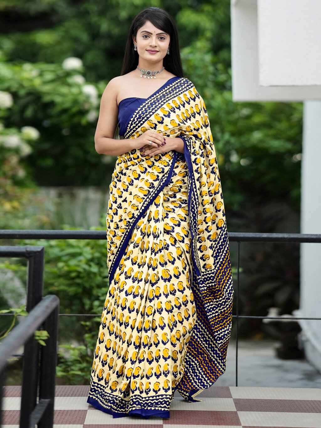 Image of Yellow Cotton Saree
