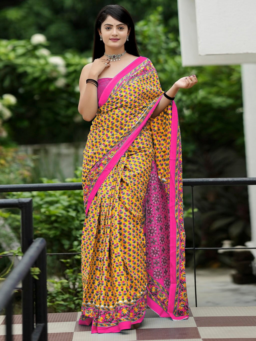 Image of Yellow Cotton Saree