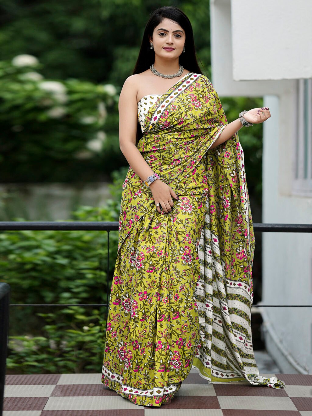 Image of Olive Cotton Saree